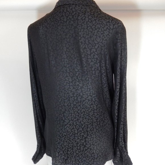 Laundry By Shelli Segal Long Sleeve Black on Black Print Blouse Size Small - Picture 4 of 8